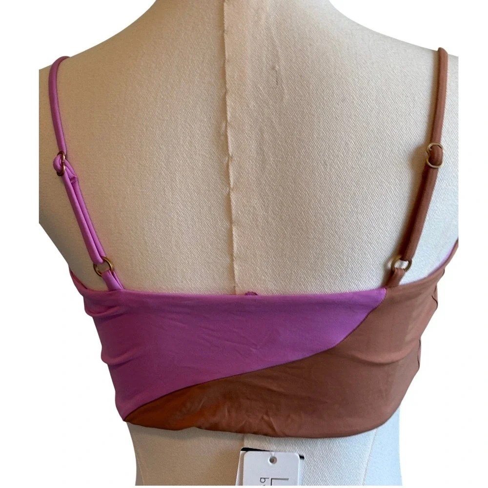 NEW‎ L*Space Ari Bikini Top Purple Brown Womens XL Colorblock Adjustable Straps